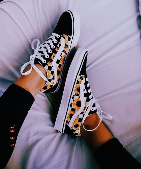 White Vans, Old Skool, Sunflower, Yellow, Sneakers, White, Black