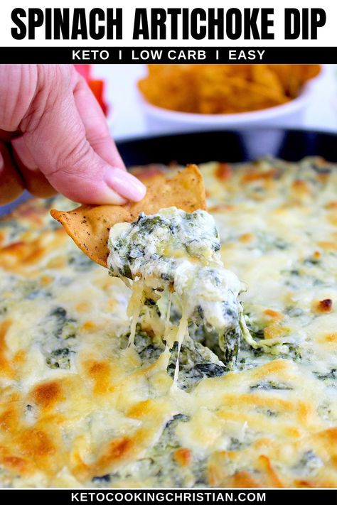 Enjoy this classic dip baked with the bold flavors of artichokes, spinach and blend of cheeses with this Keto Spinach Artichoke Dip! Keto Spinach Artichoke Dip, Keto Spinach Artichoke, Keto Spinach, Tapas Party, Spinach Artichoke Chicken, Spinach Artichoke Dip Recipe, Keto Appetizers, Popular Appetizers, Artichoke Chicken