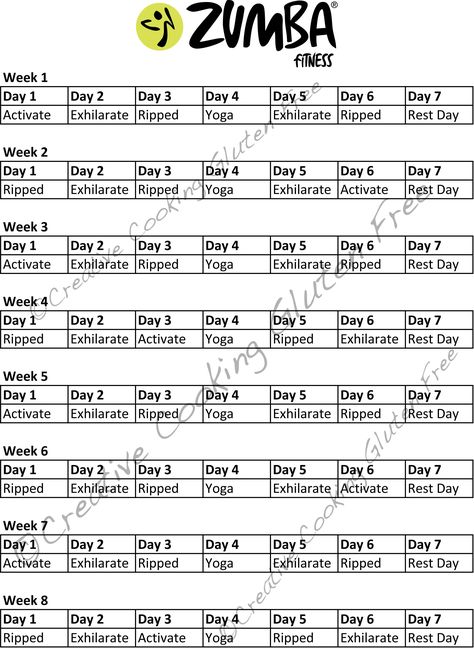 Zumba Exhilarate 8-week schedule Exercise Schedule, Zumba Routines, Getting In Shape, Week Schedule, Full Body Workout Routine, Workout Calendar, Boot Camp Workout, Gym Workout Outfits, Workout Plan For Women