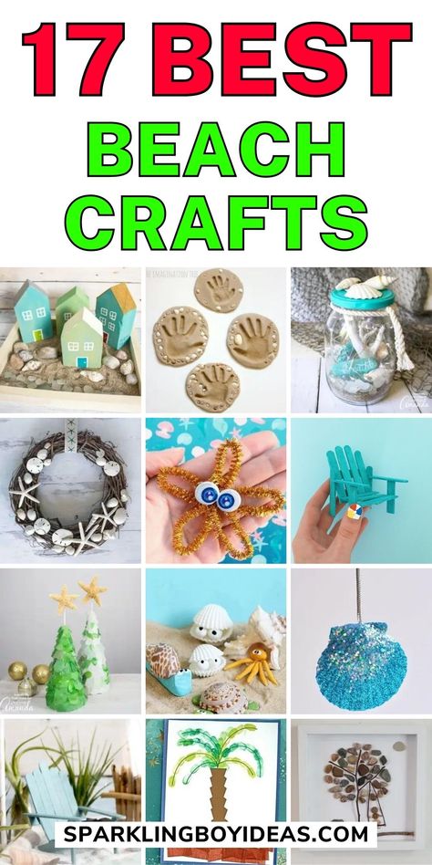 17 Best Beach Crafts 2 Coastal Decor Diy Beach Crafts, Beach Sand Crafts Diy, Easy Beach Crafts For Kids, Easy Diy Dollar Tree Crafts, Hawaiian Kids Crafts, Beach Art Projects For Kids, Beach Theme Crafts, Preschool Beach Crafts, Diy Beach Crafts