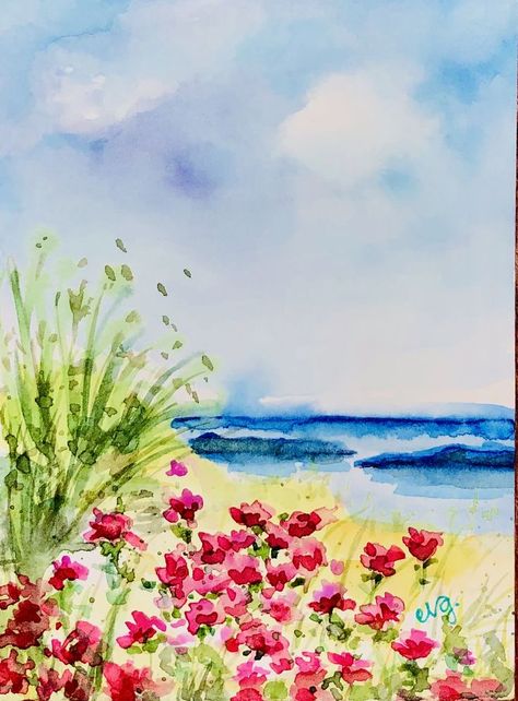 Watercolor Background Ideas, Rose Flowers Drawing, Flower Art Watercolor, Landscape Watercolor Art, Floral Embroidery Designs, Watercolor Scenery, Learn Watercolor Painting, Watercolor Art Landscape, Watercolor Paintings For Beginners