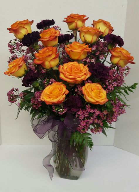 Yellow Flower Arrangements, Purple Moon, Church Flowers, Flower Therapy, Purple And Yellow, Yellow Flower, Bluebird, Fall Flowers, Orange Flowers