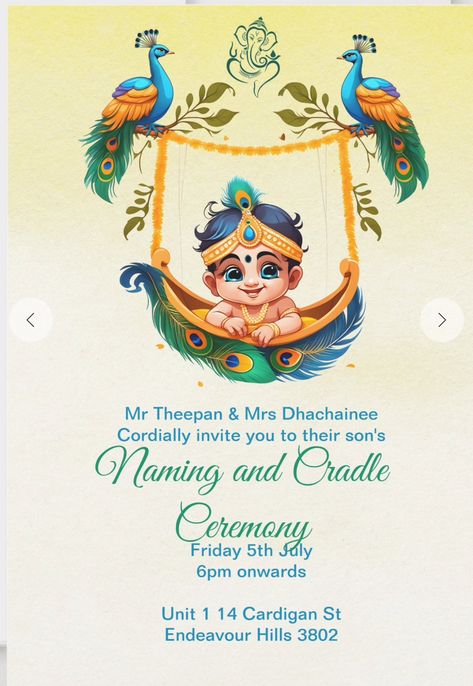 Invitation Card Design Peacock, Naming Ceremony Background, Indian Baby Shower Invitations, कृष्ण जन्माष्टमी, Shower Pictures, Naming Ceremony Invitation, Dance Posters, Naming Ceremony Decoration, Good Night Quotes Images