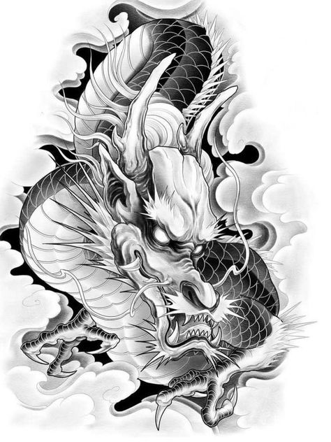 Tato Phoenix, Dragon Tattoo Stencil, Black Dragon Tattoo, 2024 Dragon, Dragon Head Tattoo, Asian Dragon Tattoo, Dragon Tattoo Sketch, Animal Sleeve, Tattoo Japanese Style