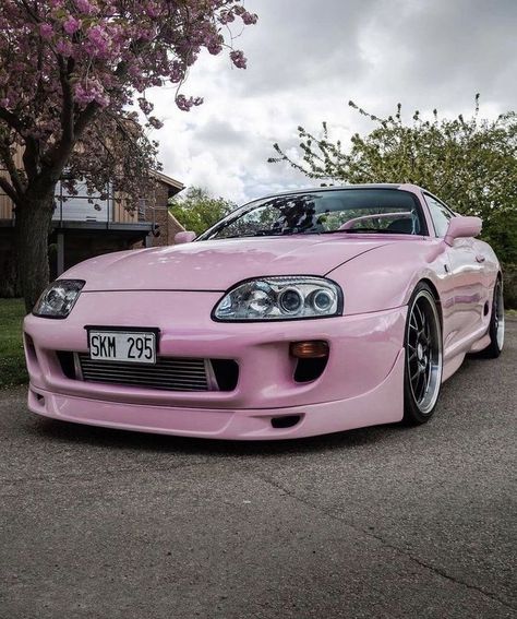 Pink Toyota Supra Mk4, Early 2000s Cars, Pink Supra Mk4, Pink Supra, 90s Cars, Miata Car, Modded Cars, Supra Mk4, Toyota Supra Mk4