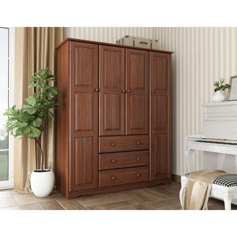 Winston Porter Musman Armoire & Reviews | Wayfair Solid Wood Armoire, Solid Wood Wardrobes, Wood Family, 4 Door Wardrobe, Wood Armoire, Wood Wardrobe, Raised Panel Doors, Bedroom Armoire, Wooden Wardrobe