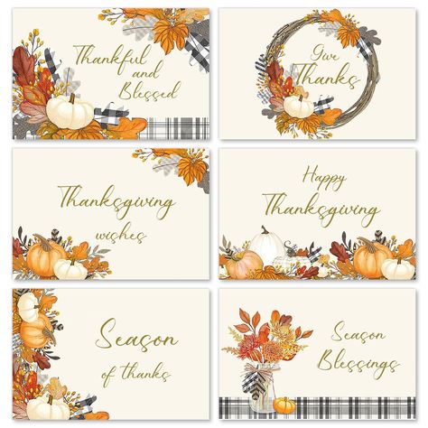 PRICES MAY VARY. WHAT YOU WILL GET: 36 packs greeting cards with 36pcs white envelopes and 36pcs stickers, sufficient to meet your different needs to give thanks. ELEGANT DESIGN: Patterned with delicate pumpkins, maple leaves, and printed with the words of Happy Thanksgiving, Give Thanks, Thankful and Blessed, elegant and exquisite, 6 designs in total, great supplies for most occasions. MATERIAL & SIZE: Made of good quality paper, durable and fluent enough to write. Each one is 4 x 6 inch, big e Happy Thanksgiving Cards, Thanksgiving Greeting, Thanksgiving Greeting Cards, Thanksgiving Greetings, Happy Wishes, Thankful And Blessed, Greeting Card Set, Black And White Plaid, Maple Leaves