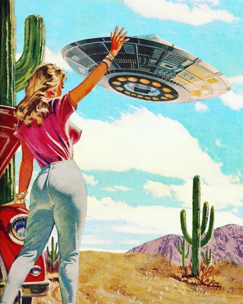 Digital Artist🎨 on Instagram: ““Hitchhiking” Have you ever tried it ?” Retro Spaceship, Sztuka Science Fiction, Vintage Spaceship, Alien Illustration, Vintage Sci Fi, Cowboys & Aliens, Perry Rhodan, Ufo Art, Nike Art