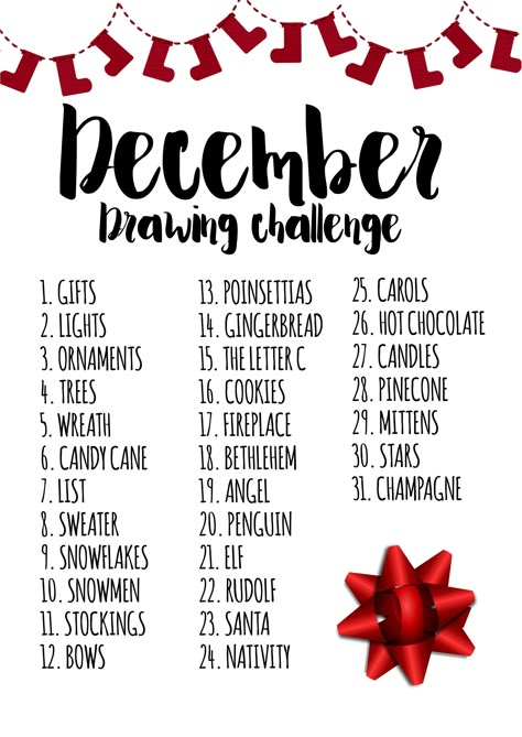 December Drawing Challenge 2024, December Drawing Prompts, December Drawing Challenge, Christmas Drawing Challenge, Drawing Challenges, Christmas Drawings, Drawing Prompts, Christmas Challenge, Christmas Doodles