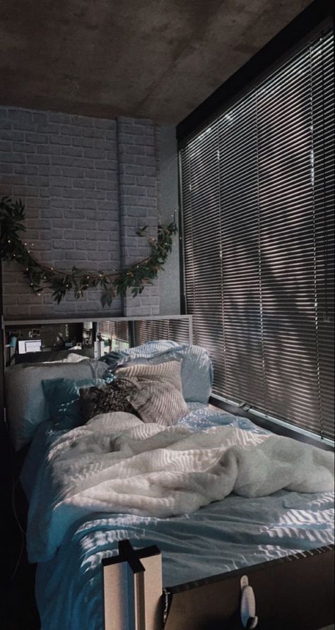 Bedroom Aesthetic Blue And Grey, Blue Gray Bedroom Aesthetic, Blue White Gray Bedroom Aesthetic, Blue Grey Aesthetic Bedroom, Stormy Room Aesthetic, White Blue Room Aesthetic, College Dorm Room Ideas Aesthetic Blue, Room Ideas Aesthetic Gray, Blue And Grey Room Aesthetic