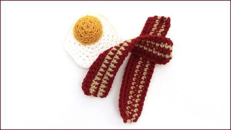 Crochet Tutorial: Bacon and Eggs Amigurumi Punny Valentines, Bacon And Eggs, Amigurumi Cow, Recipe Scrapbook, Strip Pattern, Bad Puns, Crochet Decrease, Eyelash Yarn, Food Patterns