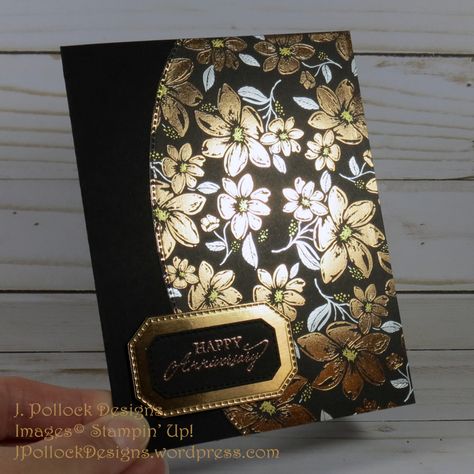 Elegant Anniversary Cards Handmade, Su Simply Elegant Dsp Cards, Black And Gold Cards, Basic Borders Dies, Copper Embossing, Handmade Greeting Card Designs, Designer Paper Cards, Pad Paper, Anniversary Cards Handmade