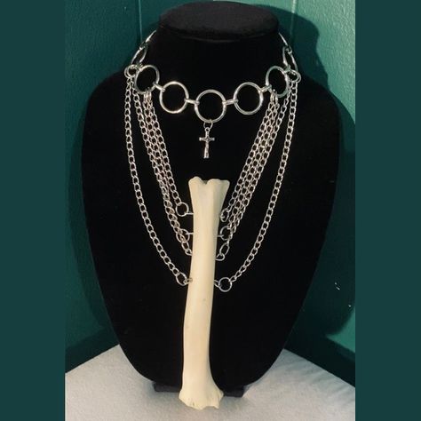 Real Deer Femur Bone O Ring Chain Crucifix Choker - Ethically sourced - Available for purchase on Poshmark and Mercari. Check my bio for the links to them. #goth #gothic #gothicstyle #gothicfashion #gothfashion #punkstyle #festivalfashion #grungestyle #grungefashion #poshmarkseller #poshmark #mercari #mercariseller #taxidermy #taxidermist #vultureculture #bones #oddities #oddity #animalbone #animalbones #animalbonejewelry #vulturecultureart #vultureculturejewelry #postapocalyptic #avantgarde... Animal Bone Jewelry, Oddities Jewelry, Femur Bone, Vulture Culture, Bone Jewelry, Ring Chain, Animal Bones, Chain Ring, Taxidermy