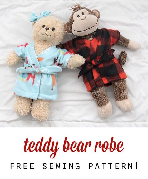 Stuffed Animal & Teddy Bear Robe FREE Sewing Pattern | Sewing 4 Free Bathrobe Pattern, Small Teddy Bears, Teddy Bear Clothes, Tuff Tray, Free Sewing Pattern, Tray Ideas, Clothing Patterns Free, Teddy Bear Stuffed Animal, Teddy Bear Pattern