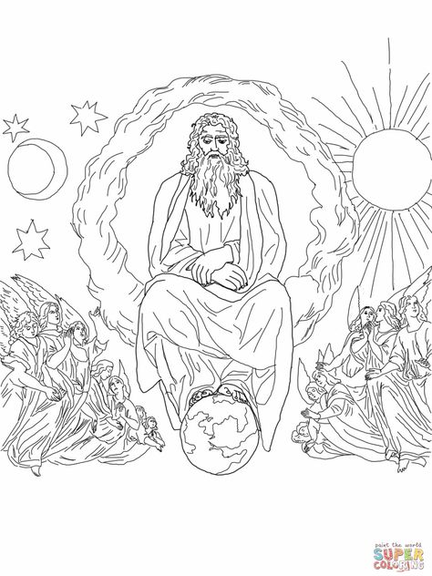 Creation. God created the world in 7 days. Bible coloring pages. God Created The World In 7 Days, Creation Drawing, Creation Coloring Pages, 7 Days Of Creation, Secret Garden Colouring, Days Of Creation, Bible Verse Coloring, Drawing Examples, Bible Coloring Pages