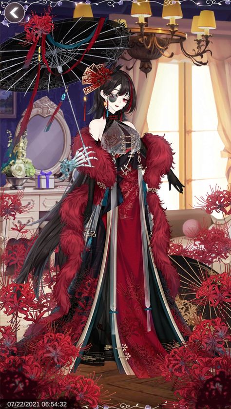 The Other Side of Saha | Helix Waltz Wiki | Fandom Spider Lily Dress, Raven Branwen, Drawn Outfits, Royalty Clothes, Helix Waltz, Red Spider Lily, Creative Outfits, Spider Lily, Dark Queen