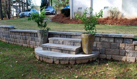 Steps Landscape, Rock Walkway, Small Retaining Wall, Retaining Wall Steps, Backyard Retaining Walls, Backyard Drainage, Landscape Stairs, Stone Retaining Wall, Landscaping Retaining Walls