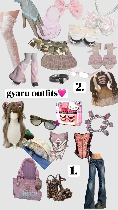 wich outfit is your fav?😍💋 #gyaru#hellokitty Basic Gyaru Outfit, Beginner Gyaru Outfit, Ganguro Gyaru Outfit, Casual Gyaru Outfits, Gyaru Tops, Gyaru Clothing, Air Clay Projects, Ganguro Gyaru, Gyaru Outfits