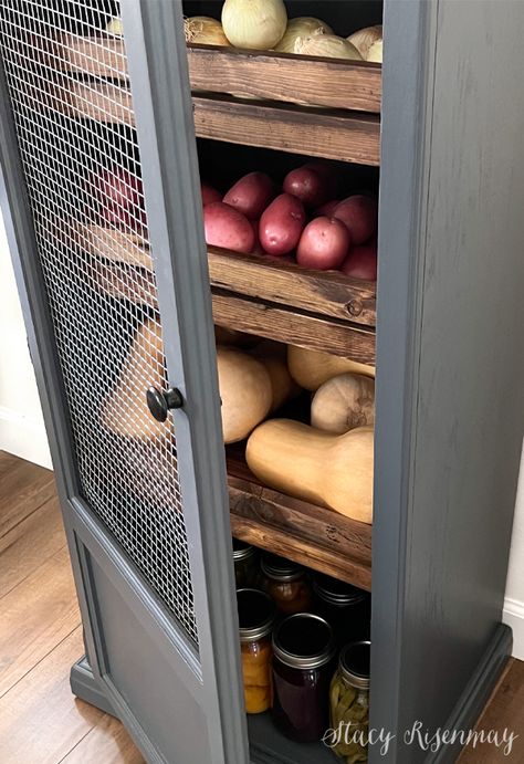 Diy Vegetable Storage, Vegetable Storage Bin, Tongue And Groove Walls, Concrete Fountains, Vegetable Bin, Fold Down Desk, Second Hand Furniture, Vegetable Storage, Old Cabinets