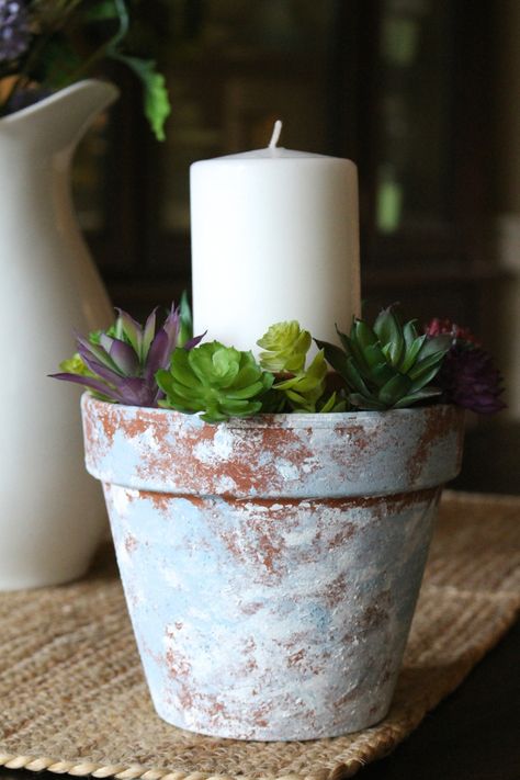 Modern Farmhouse Candle Holder Flower Pot Candle Holder, Distressed Candle Holders, Plant Decor Ideas, Do It Yourself Decoration, Farmhouse Candle Holders, Farmhouse Candle, Fixer Upper Decor, Farmhouse Candles, Flower Pot Crafts