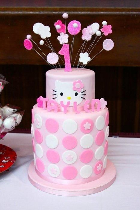 Pink Girly Cake, Girly Cakes, Kids Cakes, Kids Party Food, Hello Kitty Party, Cat Party, Celebration Cakes, Kids Cake, 5th Birthday