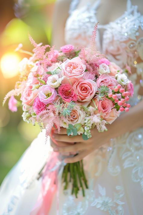 Add a Burst of Color With These 29 Pink Wedding Bouquets Pastel Bouquet Wedding, Bride Bouquet Pink, Wedding Dress Bouquet, Wedding Flowers Pink, Pink Wedding Bouquet, Eucalyptus Wedding Bouquet, Wildflower Wedding Bouquet, Sunflower Wedding Bouquet, Pastel Bouquet