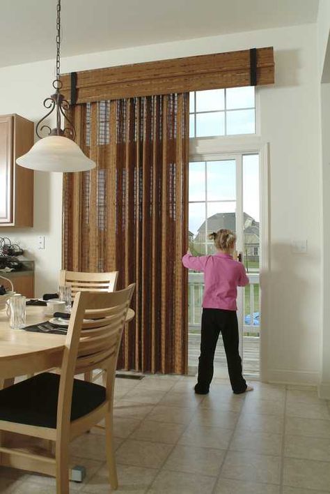 Shades Natural Woven Sliding Kitchen Eclectic Window Treatments, Glass Door Window Treatments, Rustic Patio Doors, Wood Valence, Sliding Glass Door Coverings, Wooden Valance, Patio Door Window Treatments, Sliding Glass Door Window Treatments, Glass Door Coverings