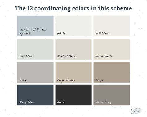 Upward Sherwin Williams Color Palette, Paint Palette, Home Color Palette, Paint Colors, Living Room Paint, Modern Farmhouse, Coastal Cottage - Etsy Sherman Williams Upward, 2024 Sherwin Williams Paint Colors, Color Schemes For The Home Living Room, Sherwin Williams Paint Colors 2024, Hallway Paint Colors To Brighten, Sherwin Williams Farmhouse Colors, Sherwin Williams Paint Colors For 2024, Resurfacing Cabinets, Farmhouse Living Room Paint Colors