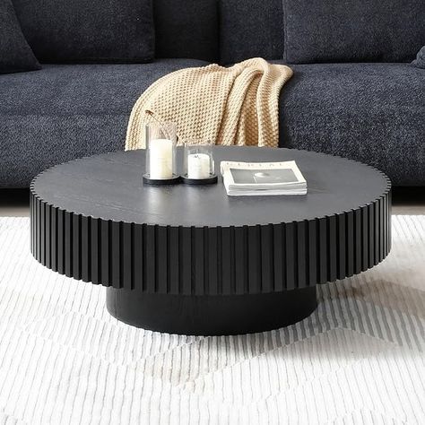 Amazon.com: 43.7''W Contemporary Coffee Table Drum Pedestal Table for Living Room, Modern Fluted Drum Side Table Oval End Table, Easy Assembly for Office Small Space - 43.7''W x 24.8" D x 13.38''H Black : Home & Kitchen Coffee Table Living Room Modern, Classic Room, Drum Design, Coffee Table For Living Room, Drum Side Table, Drum Coffee Table, Apartment Modern, Round Wood Coffee Table, Mid Century Modern Coffee Table