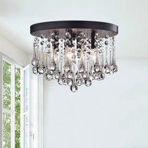 Vanhook 4 - Light 11.8" Black Flush Mount Flush Chandelier, Angled Ceiling, Wheel Chandelier, Round Ceiling, Torrey Pines, Bathroom Light, Chandelier Style, Black Chandelier, Light Bulb Types