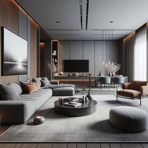 Modern Grey and Brown Living Room Sleek and Minimalist Furniture Lobby Ceiling Design, Lobby Ceiling, Grey And Brown Living Room, Lobby Interior Design, Living Room Tv Unit Designs, Stairs Design Modern, Lobby Interior, Rustic Home Design, Brown Living Room