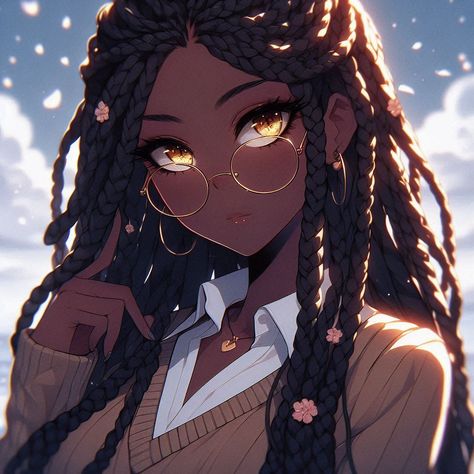 Anime Black Girlies, Dark Skin Anime Female, Black Anime Characters Women, Anime Black People, Dark Skin Anime Characters, Curly Hair Cartoon, Black Animation, Black People Art, Npc Rpg