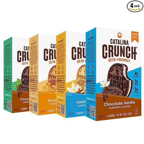 (4 Flavors), 6.8 Oz Boxes, Chocolate Mint, Peanut Butter, Vanilla Creme, Chocolate Vanilla | Keto Cookies, Keto Snacks | Vegan, Low Carb, Low Sugar, Protein Catalina Crunch, Vegan Low Carb, Snacks Vegan, Peanut Butter Sandwich Cookies, Keto Cereal, Low Carb Low Sugar, Cookie Snack, Ninja Creami, Low Carb Cookies