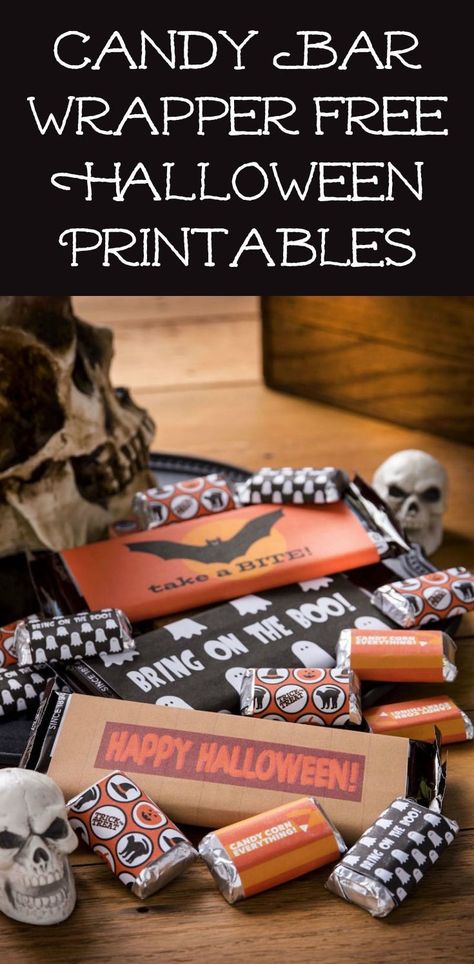 Grab these free Halloween printables for your sweet holiday treats! Get five different designs for both full and bite sized candy bars. Full Size Candy Bars Halloween, Free Candy Wrapper, Bar Sayings, Free Halloween Printables, Halloween Candy Bar, Hershey Bar Wrappers, Halloween Printables Free, Harvest Party, Haunted Halloween