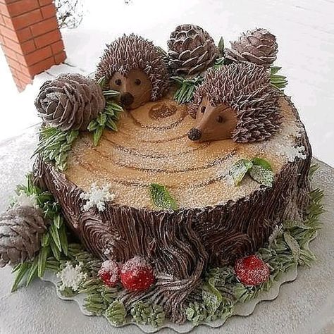 Hedgehog Cake, Hedgehog Birthday, Woodland Cake, Log Cake, Animal Cakes, Novelty Cakes, Fancy Cakes, Cake Decorating Techniques, Pretty Cakes