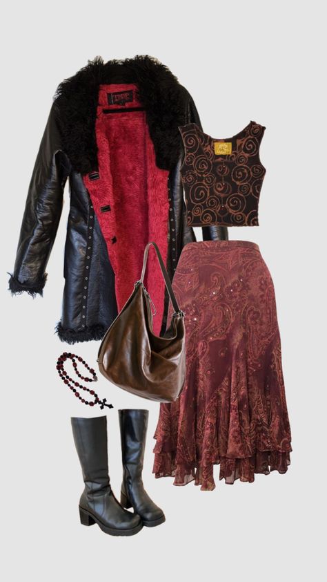 Red Witchy Outfit, Red Whimsigoth Outfit, The Craft Outfits, Vintage Whimsigoth, Ropa Shabby Chic, Witchy Style, 70s Inspired Fashion, I'm With The Band, Whimsical Fashion