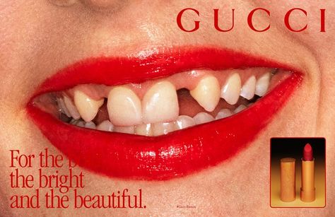 Gucci Ad, Lipstick Ad, Gucci Makeup, Crooked Teeth, Bad Teeth, Gap Teeth, Perfect Teeth, Martin Parr, Florence Welch