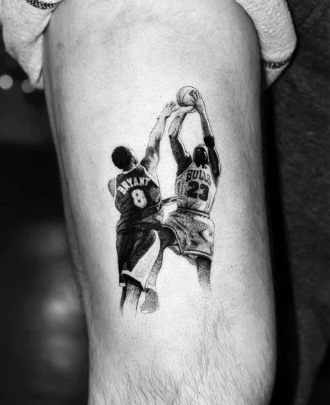 Artist: @checho23tattoo  Share this tattoo in your own story! 📲 Kobe Tattoo Designs, Kobe Bryant Tattoo Ideas, Kobe Bryant Tattoo, Michael Jordan Tattoo, Mj Tattoo, Tattoo Ideas Leg, Jordan Tattoo, Basketball Tattoos, Geisha Tattoo Design