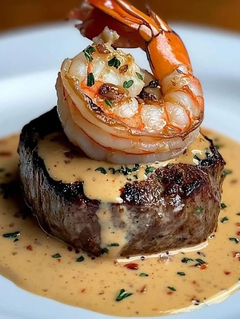 Martha Stewart 🎂🍝 | 🍽️ Filet Mignon with Shrimp and Lobster Cream Sauce 🍤🦞 | Facebook Lobster Surf And Turf, Easy Recipes For One, Lobster Cream Sauce, Fancy Meals, Luxurious Family, Easy Meals For One, Recipes For One, Beef Filet, Creole Recipes