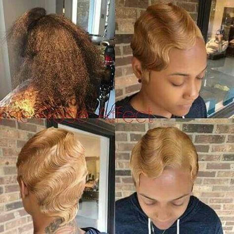 Pixie Cut Finger Waves, Blonde Finger Waves, Honey Blonde Pixie Cut, Honey Blonde Pixie, Fancy Short Hair, Voice Of Hair, Easy Vintage Hairstyles, Finger Waves Short Hair, Vintage Hairstyle