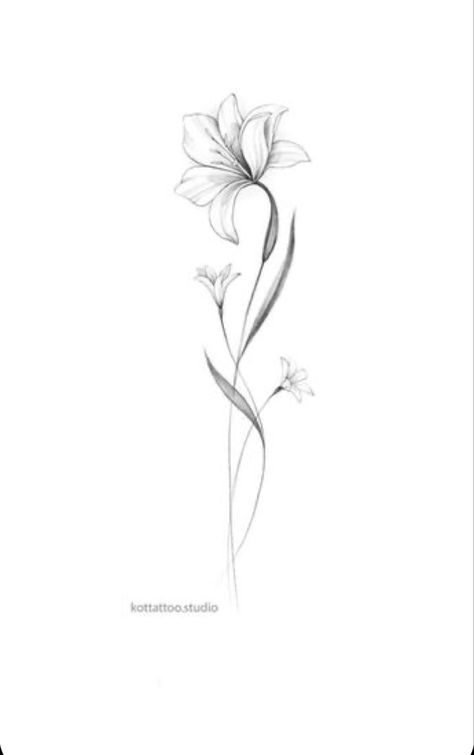 Feminine Peony Tattoo, Tall Flower Tattoo, Fine Flower Tattoo Design, Tattoo Ideas Female Lower Stomach, Hummingbird And Lily Tattoo, Flora Tattoos For Women, Long Stem Flower Tattoo, Orchard Tattoo, Fineline Flower Tattoo