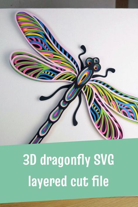 3D SVG Cut Files Dragonfly Svg Free Cricut, Cricut Dragonfly, Layered Cricut Projects, Dragonfly Quilling, Layered Paper Art Diy, Quilled Dragonfly, Dragonfly Svg, Cricut Mandala, 3d Dragonfly