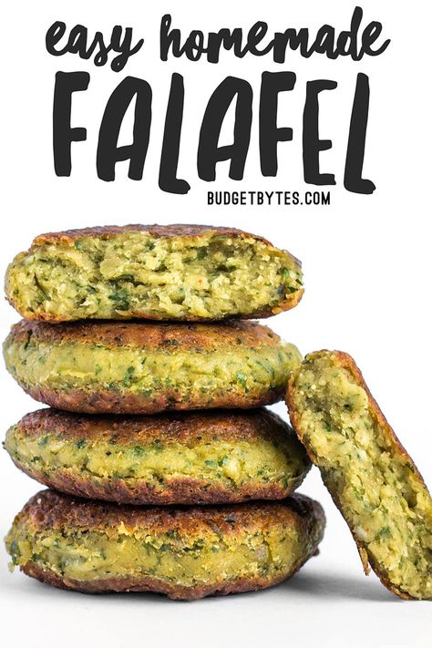 Falafel are an ultra flavorful Mediterranean bean patty packed with fresh herbs and spices. Enjoy as an appetizer, on a salad, or stuffed into a pita. Budgetbytes.com Easy Homemade Falafel, Vegetarian Falafel, Easy Falafel Recipe, Baked Falafel Recipe, Bean Patty, Arabisk Mat, Bean Patties, Falafel Vegan, Homemade Falafel