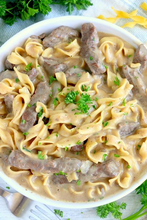 Instant Pot pork stroganoff recipe is delicious! Filled with moist pork tenderloin and veggies with a warm creamy sauce on top, you're sure to love it! #pork #instantpotstroganoff #instantpotrecipes #porkstroganoff #pressurecooker Brisket Stroganoff, Beef And Noodles Instant Pot, Easy Stew Meat Recipes, Mississippi Beef And Noodles, Instant Pot Beef And Noodles, Noodles Instant Pot, Mississippi Beef, Pork Stroganoff Recipe, Pork Stroganoff