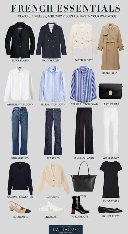 Parisian Basic Wardrobe, One Base Different Outfits, Business Travel Capsule Wardrobe, French Essentials, Minimalist Wardrobe Women, How To Dress In Your 70's, French Outfits, Workwear Capsule Wardrobe, Capsule Wardrobe Casual