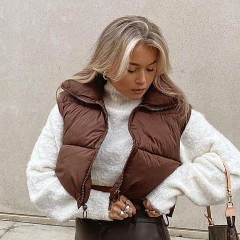 Fashion Vest Linda Sleeveless Puffer Jacket, Warm Jackets, Fashion Vest, Sleeveless Puffer, Jackets Casual, Cropped Coat, High Neck Sleeveless, Cropped Vest, Collars For Women