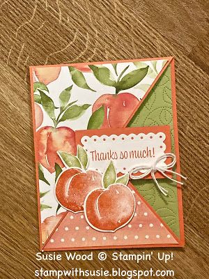 Stampin Up Peach Cards, Sweet As A Peach, Youre A Peach, Halloween Cards Handmade, Summer Cards, Spring Cards, Embossed Cards, Cards Greeting, Fancy Fold Cards