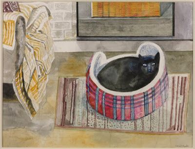 Edward Bawden (1903-1989) - "Emma Nelson by the Fire" (1987) Emma Nelson, Edward Bawden, Cat Basket, Tate Gallery, Art Society, Great Cat, Painted Brick, Royal College Of Art, British Art