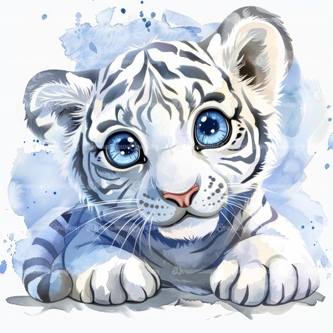 Cartoon Baby White Bengal Tiger Big Cat Watercolor Art Printable High Quality JPG Papercraft Junk Journal Scrapbooking Digital Download On Etsy: dreamweavecraftery.etsy.com #baby #cute #cartoon #watercolor #clipart #art #papercraft #designing #craft #junkjournal #printable #download #cat #animal #tiger #whitebengal #white #bengal #bigcat Tiger Painting Acrylic, Tiger Watercolor Painting, Art Papercraft, Word Art Drawings, Snow Tiger, Tiger Poster, Baby Animal Drawings, Tiger Drawing, Cat Watercolor