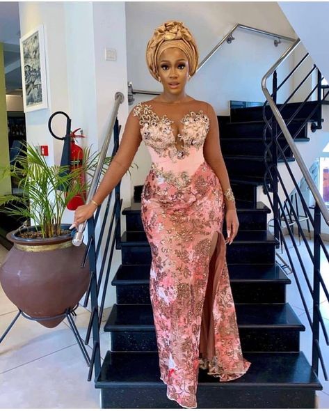 25+ Best Asoebi Styles For Owanbe Wedding Guests - KAYNULI Aso Ebi Dresses, Aso Ebi Lace, Dresses Floor Length, Nigerian Lace Styles Dress, Nigerian Lace Styles, Lace Gown Styles, Aso Ebi Styles, Asoebi Styles, Lace Styles